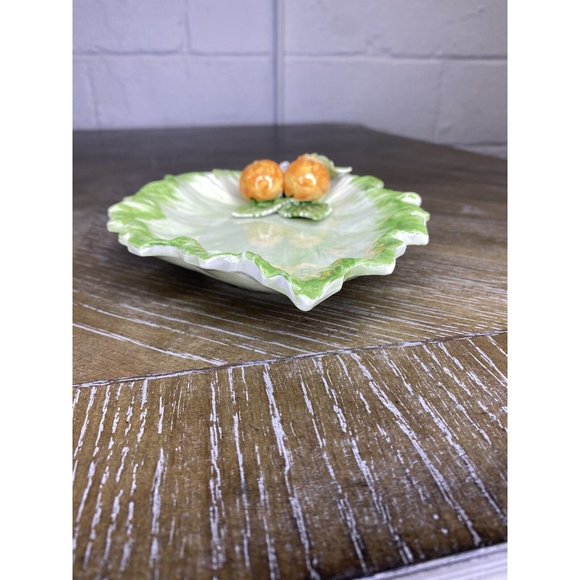 The Mane Lion Ceramic Leaf Tray Dish Orange Tangerine‎ Fruit Flower Italy Candy - Picture 13 of 16